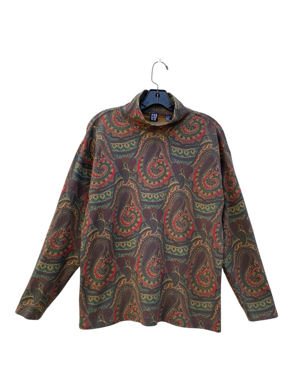 Vintage 90s Gap Paisley Pattern 100% Cotton Turtleneck Top Size L